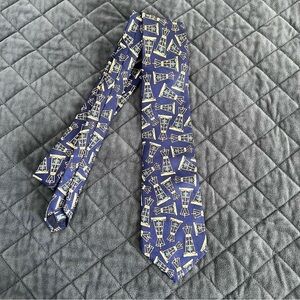 Burberry Tie Vintage Silk Blue Yellow Chest Pieces Made In USA S